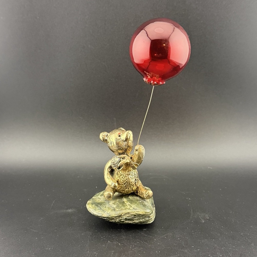 Winnie The Pooh Bronze Sculpture Jade Base Red Glass Balloon Malcolm Moran Gumps